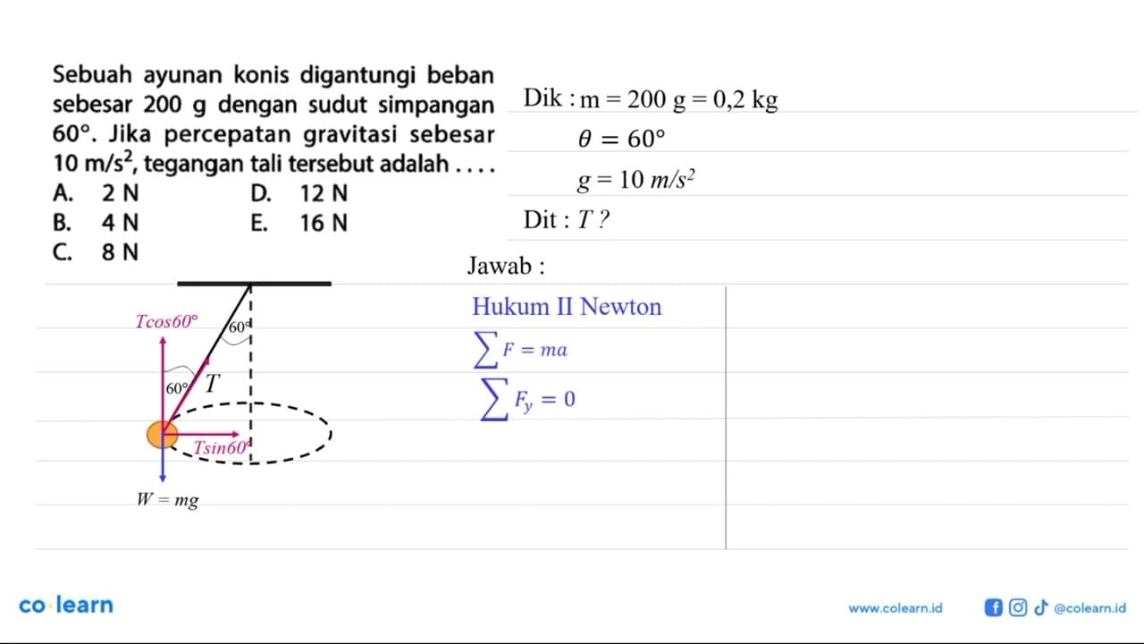 Sebuah ayunan konis digantungi beban sebesar 200 g dengan