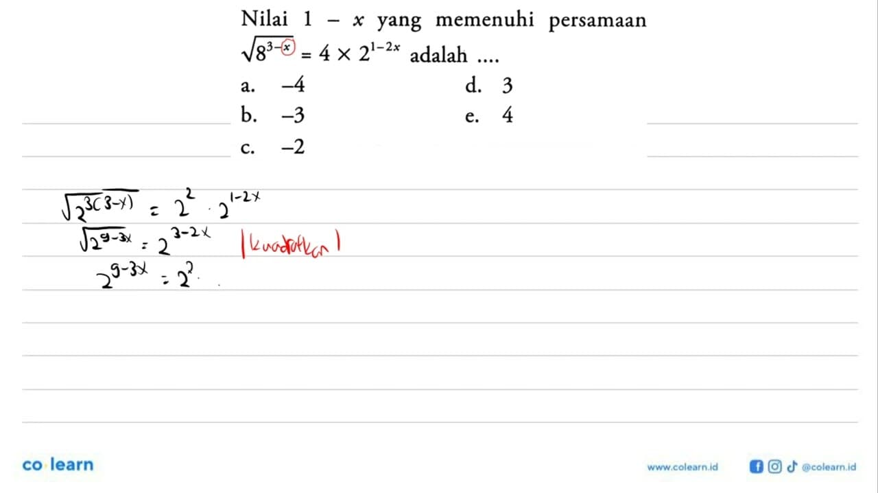 Nilai yang memenuhi 1-x persamaan