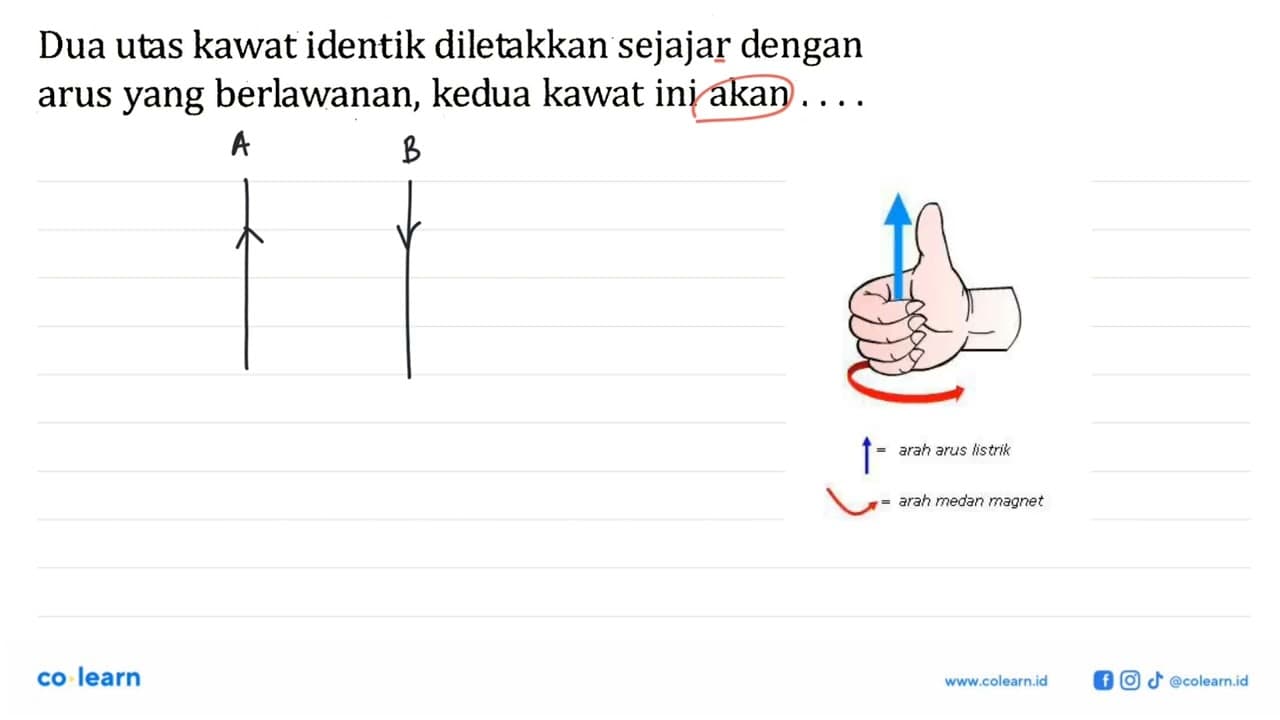 Dua utas kawat identik diletakkan sejajar dengan arus yang