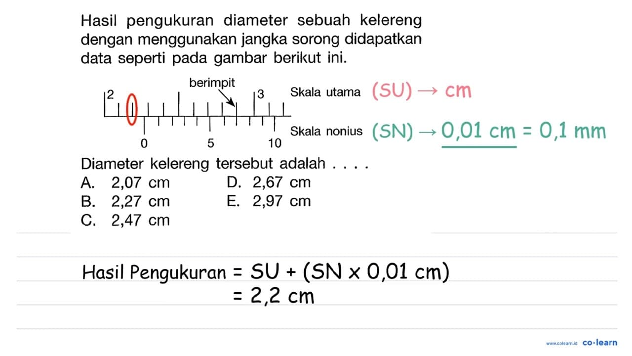 Hasil pengukuran diameter sebuah kelereng dengan