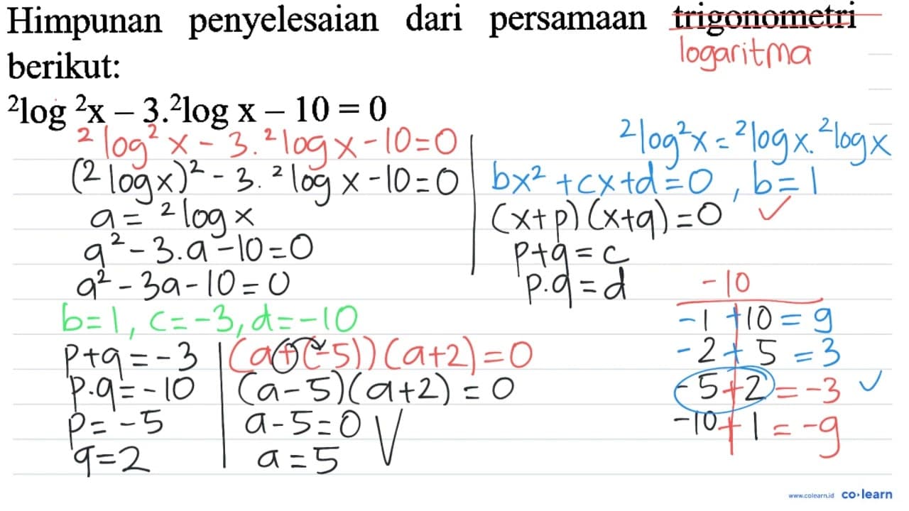 Himpunan penyelesaian dari persamaan trigonometri berikut: