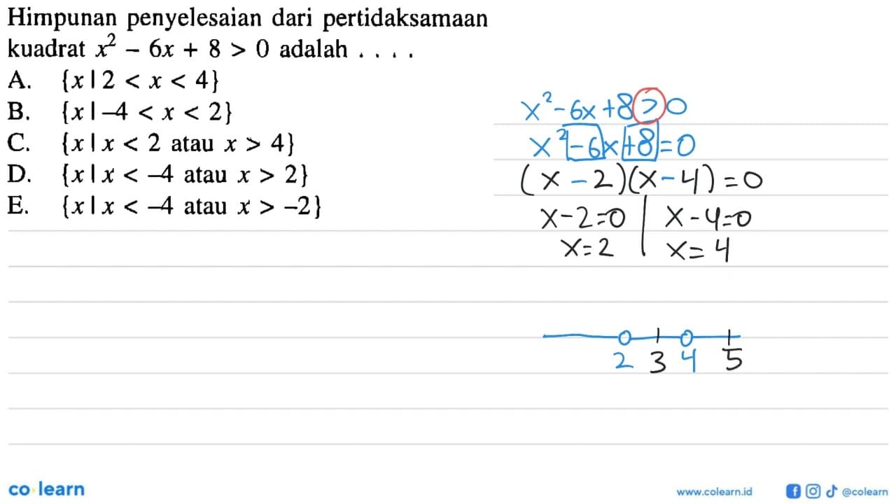 Himpunan penyelesaian dari pertidaksamaan kuadrat x^2 6x +