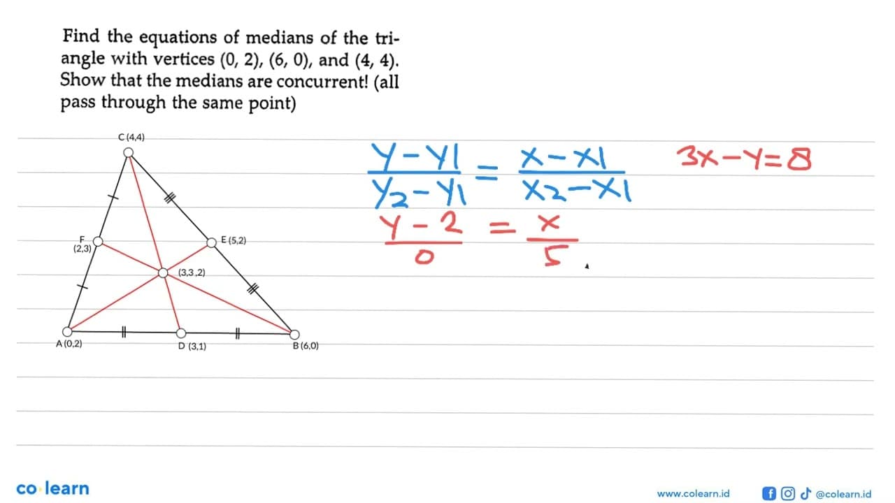 Find the equations of medians of the triangle with vertices