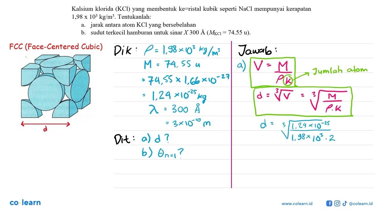 Kalsium klorida (KCl) yang membentuk ke=ristal kubik