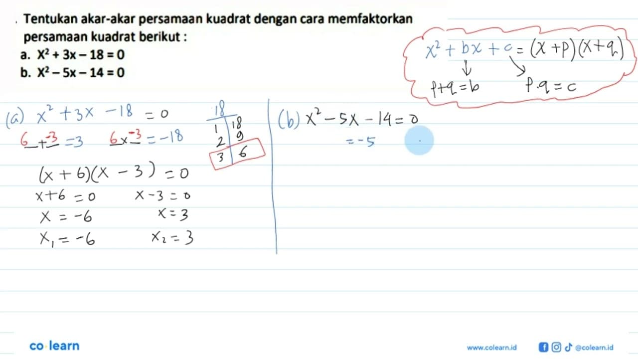 Tentukan akar-akar persamaan kuadrat dengan cara