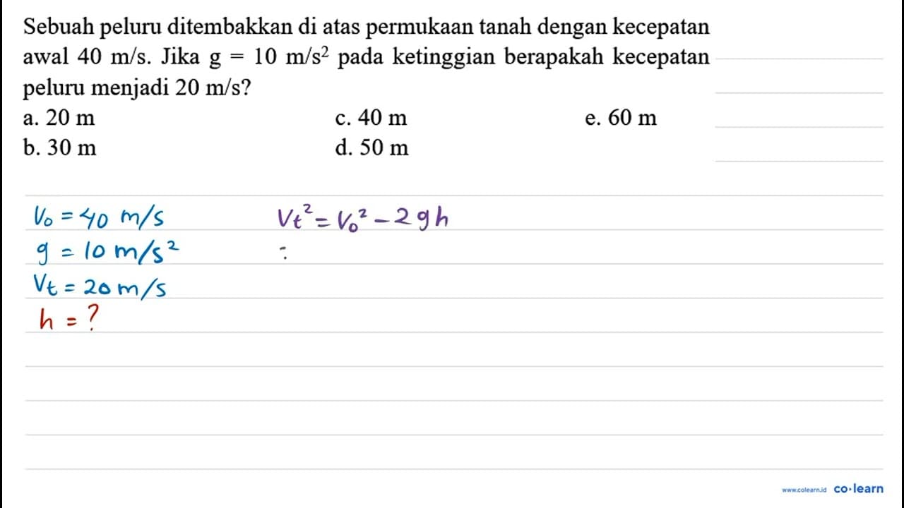 Sebuah peluru ditembakkan di atas permukaan tanah dengan