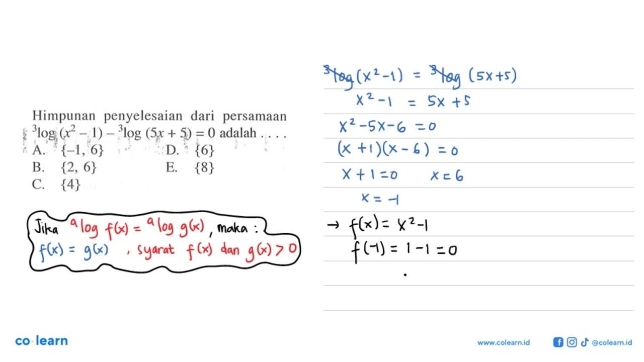 Himpunan penyelesaian dari persamaan 3log(x^2-1) -