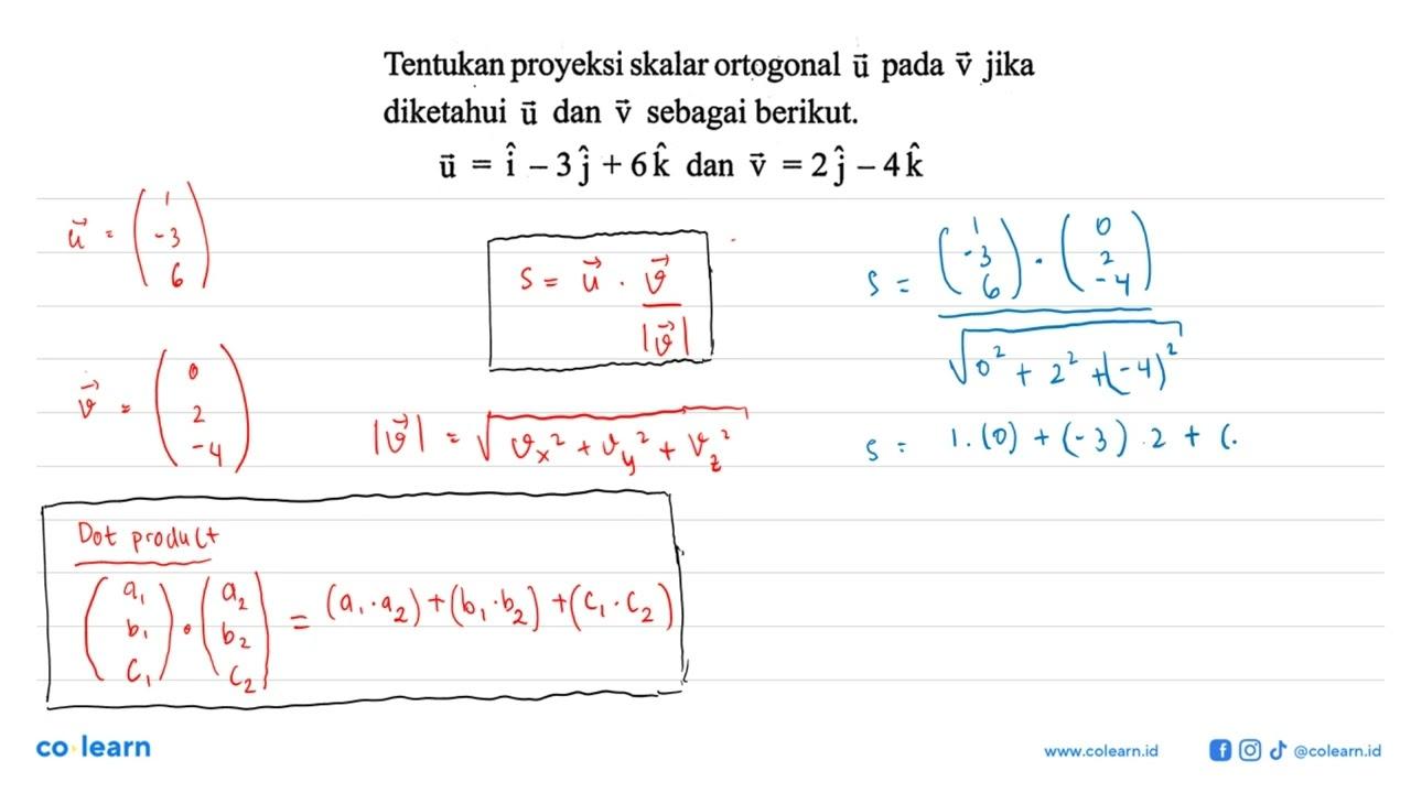 Tentukan proyeksi skalar ortogonal u pada v jika diketahui