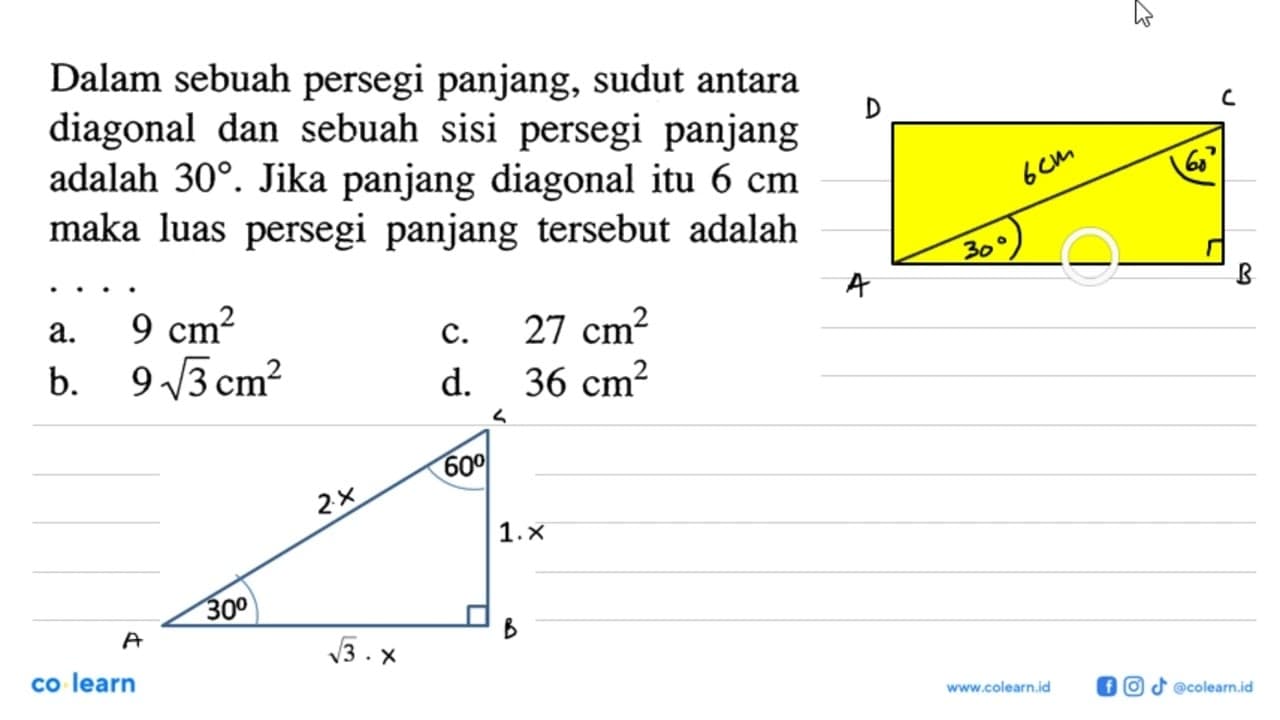 Dalam sebuah persegi panjang, sudut antara diagonal dan