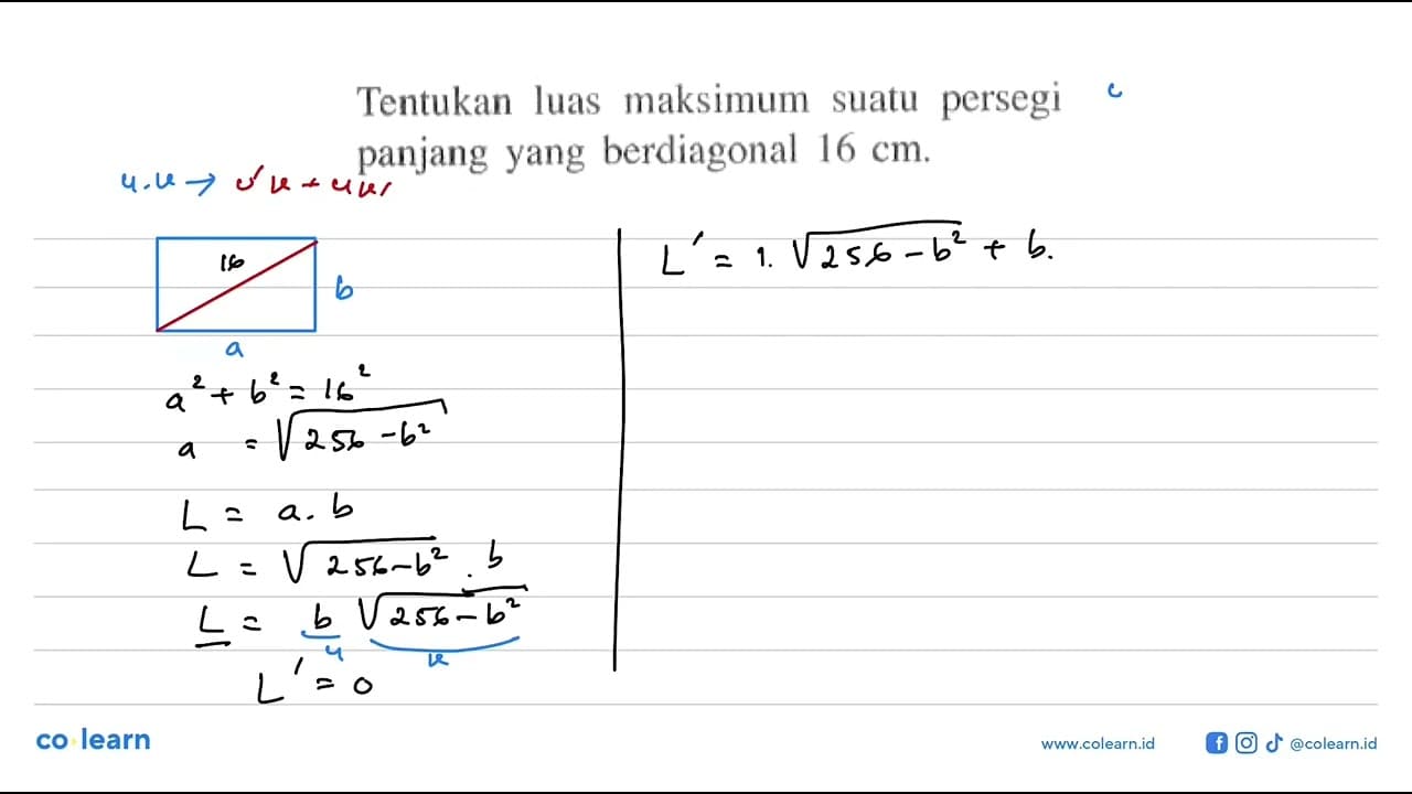 Tentukan luas maksimum suatu persegi panjang yang