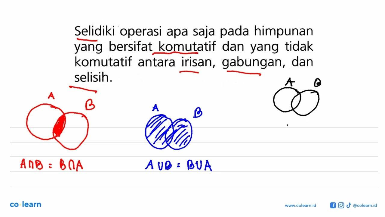 Selidiki operasi apa saja pada himpunan yang bersifat