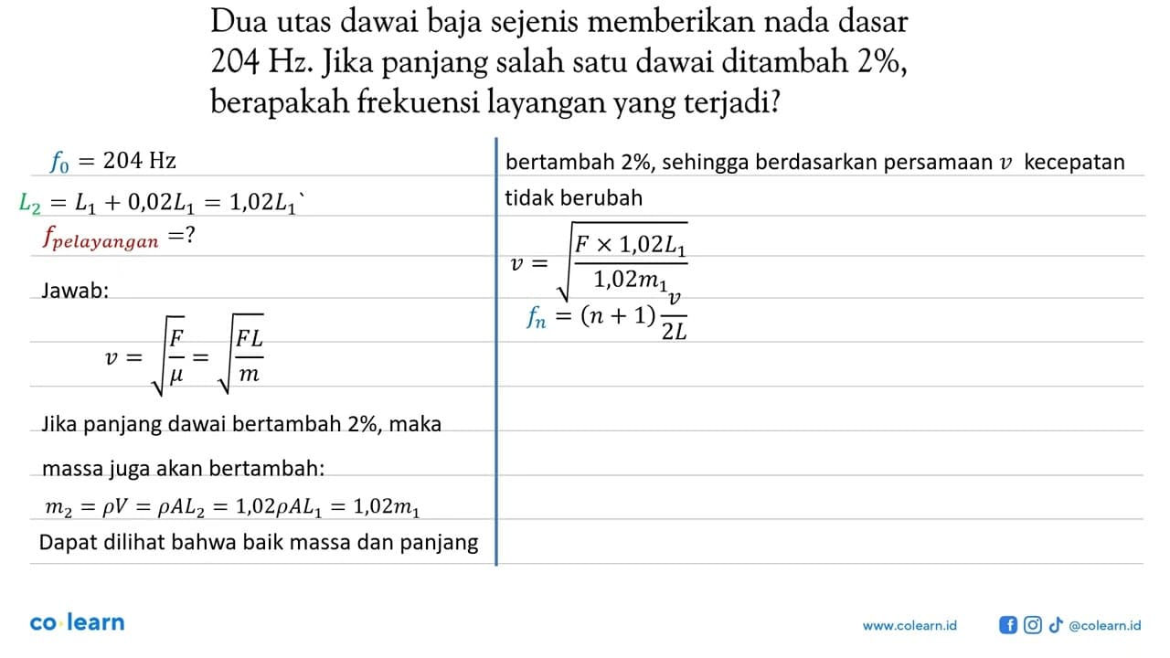 Dua utas dawai baja sejenis memberikan nada dasar 204 Hz.