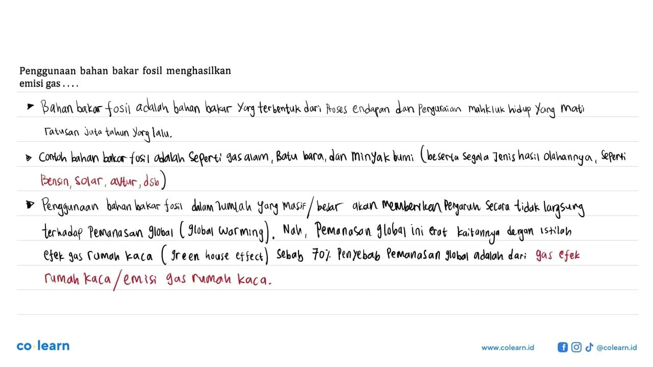Penggunaan bahan bakar fosil menghasilkan emisi gas ....