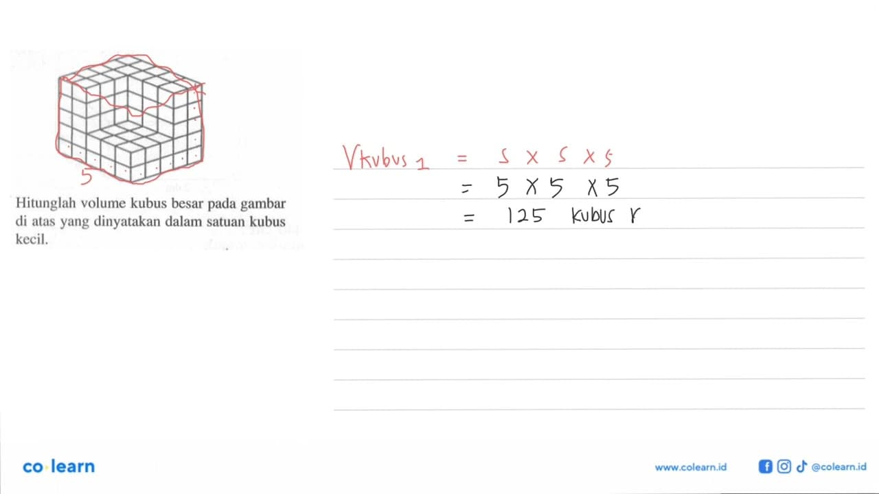 Hitunglah volume kubus besar pada gambar di atas yang