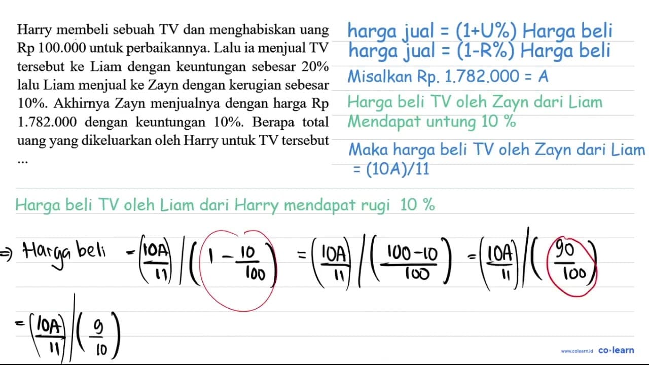 Harry membeli sebuah TV dan menghabiskan uang Rp 100.000