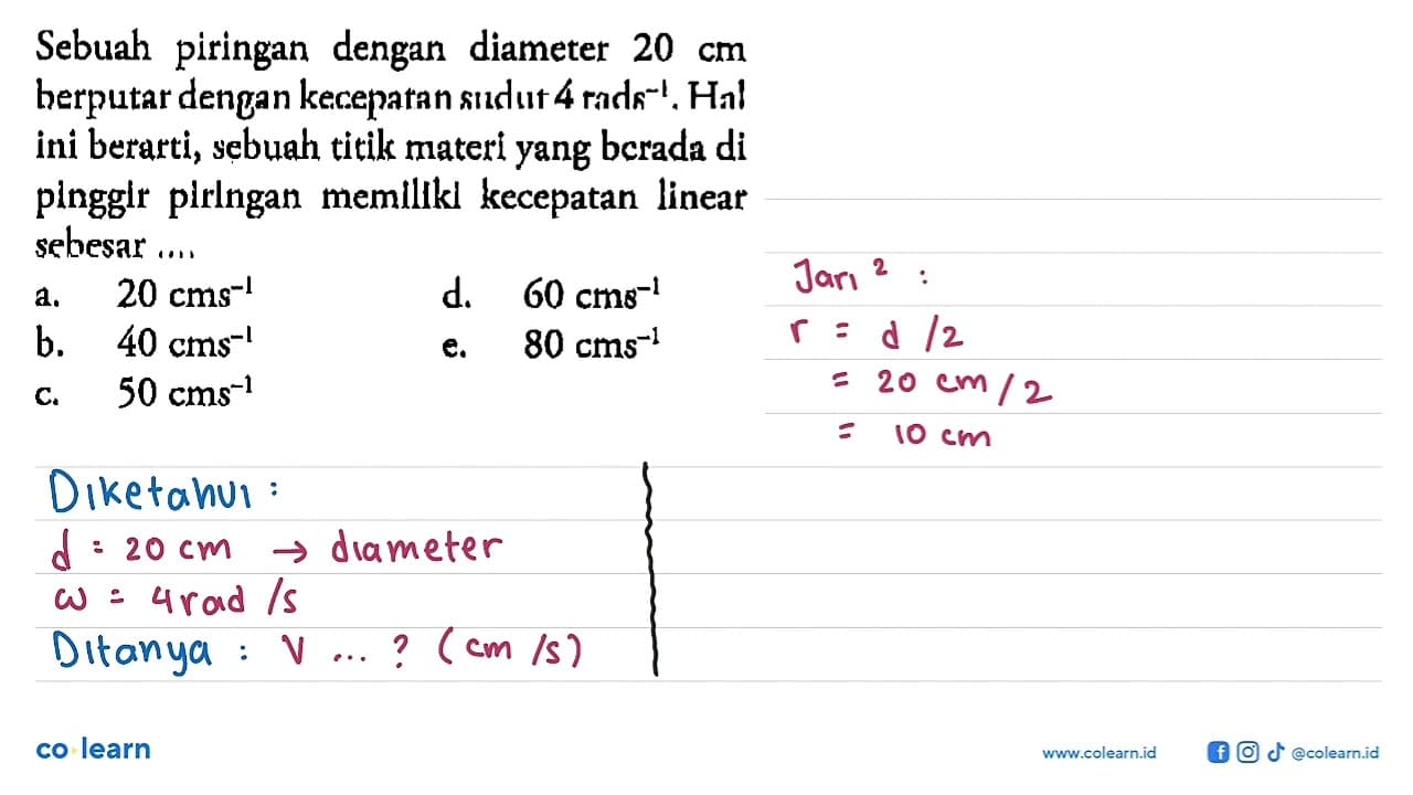 Sebuah piringan dengan diameter 20 cm berputar dengan