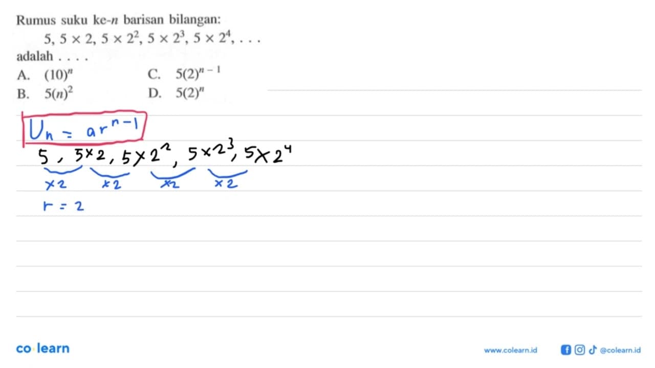 Rumus suku ke-n barisan bilangan: