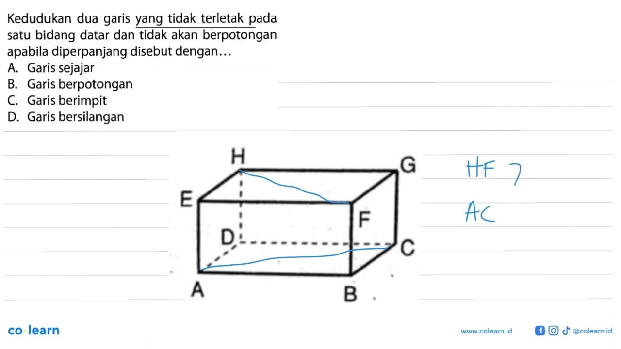 Kedudukan dua garis yang tidak terletak pada satu bidang