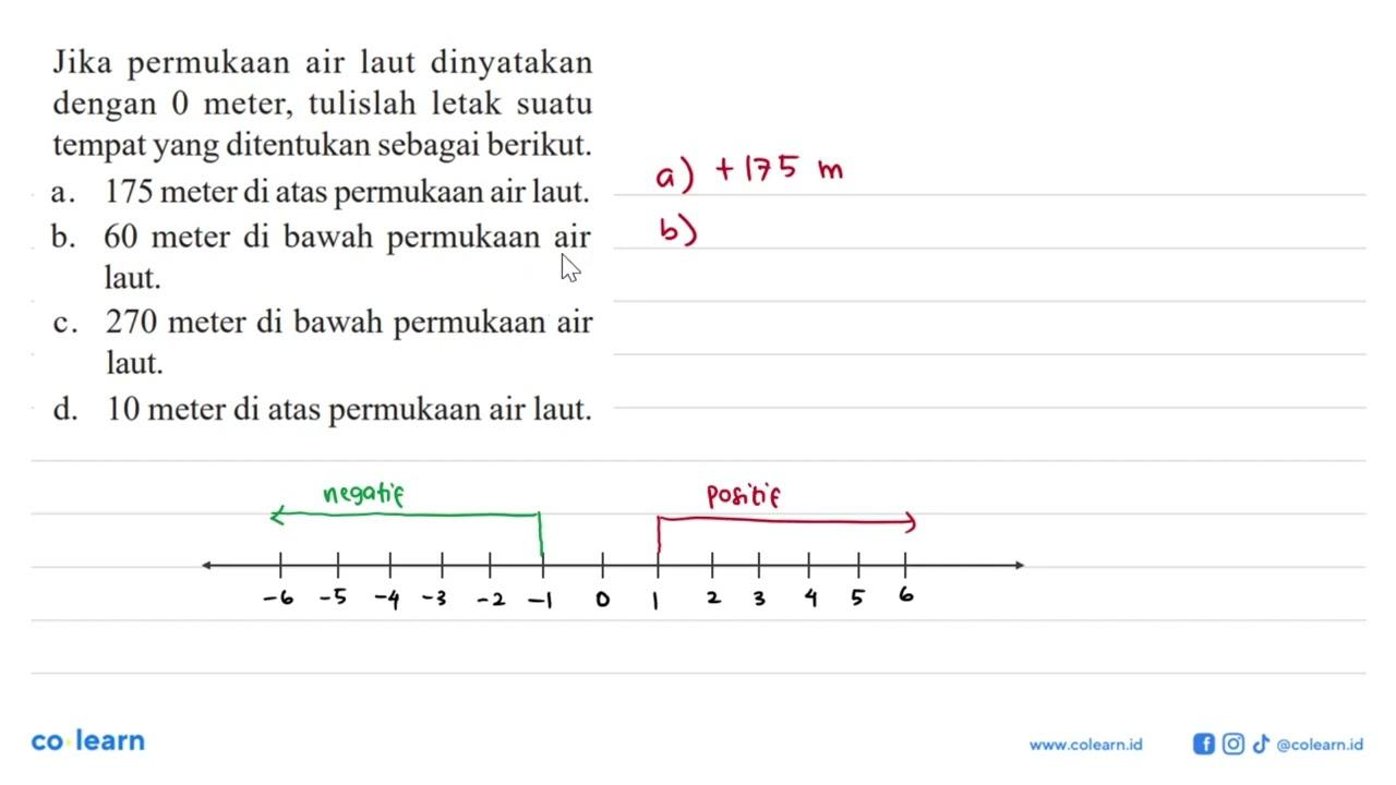 Jika permukaan air laut dinyatakan dengan 0 meter, tulislah