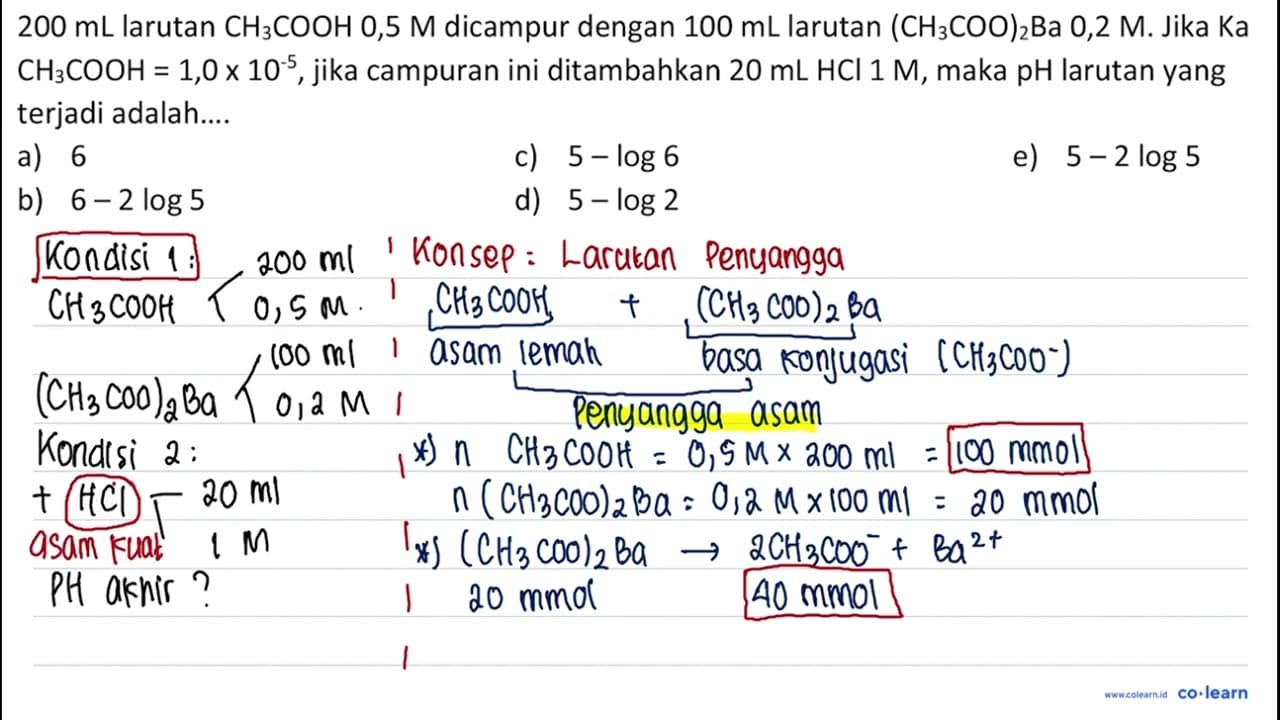 200 mL larutan CH3COOH 0,5 M dicampur dengan 100 mL larutan