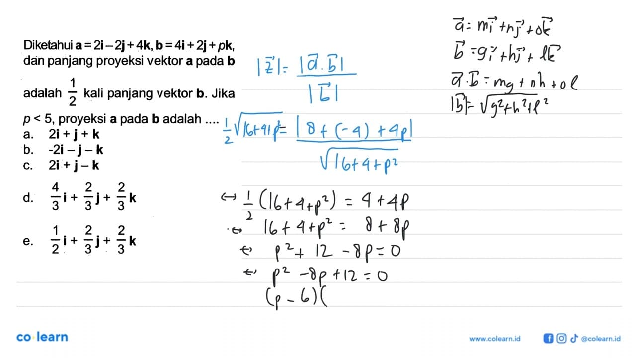 Diketahui a=2i-2j+4k, b=4i+2j+pk dan panjang proyeksi