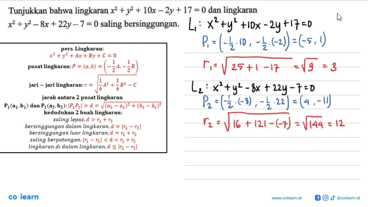 Tunjukkan bahwa lingkaran x^2+y^2+10 x-2 y+17=0 dan