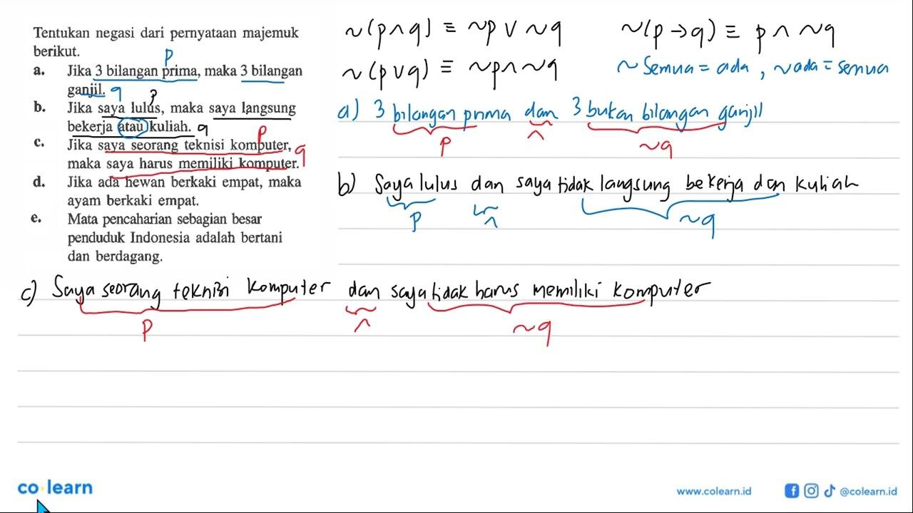 Tentukan negasi dari pernyataan majemuk berikut.a. Jika 3