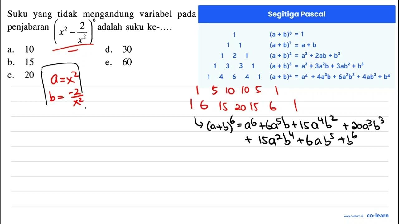 Suku yang tidak mengandung variabel pada penjabaran (x^2 -