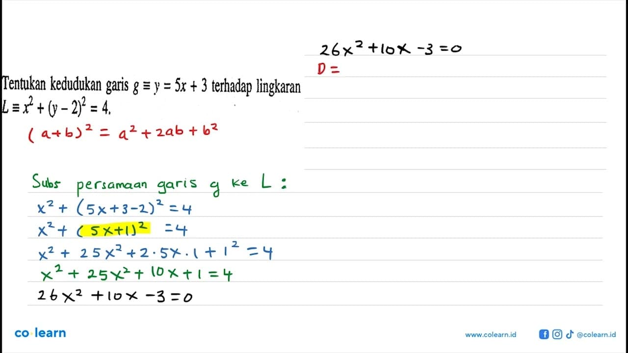 Tentukan kedudukan garis g ekuivalen y = 5x+3 terhadap