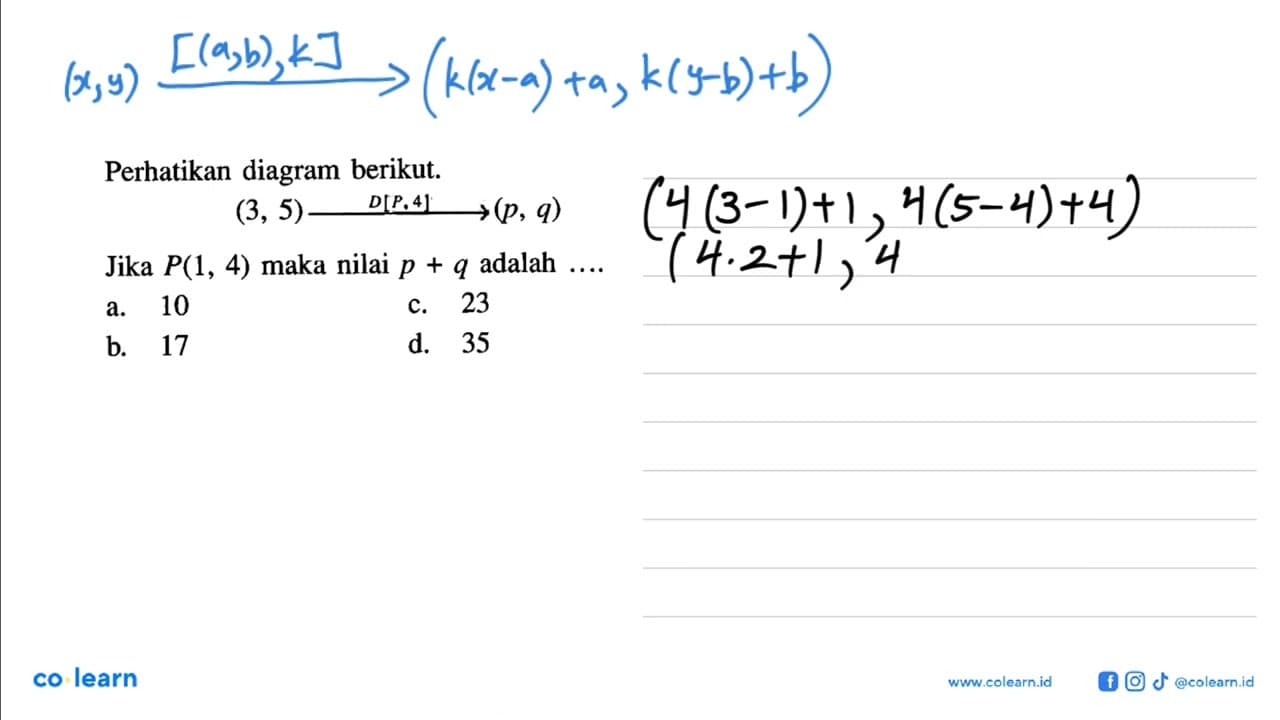 Perhatikan diagram berikut.(3,5) D[P, 4] -> (p,q)Jika