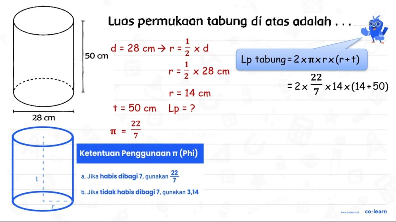 Luas permukaan tabung di atas adalah .... 50 cm 28 cm