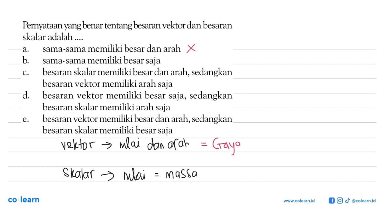 Pernyataan yang benar tentang besaran vektor dan besaran