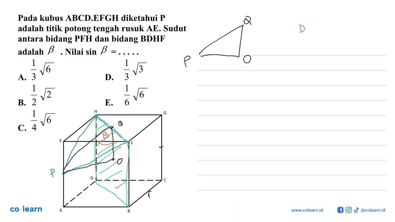 Pada kubus ABCDEFGH diketahui P adalah titik potong tengah