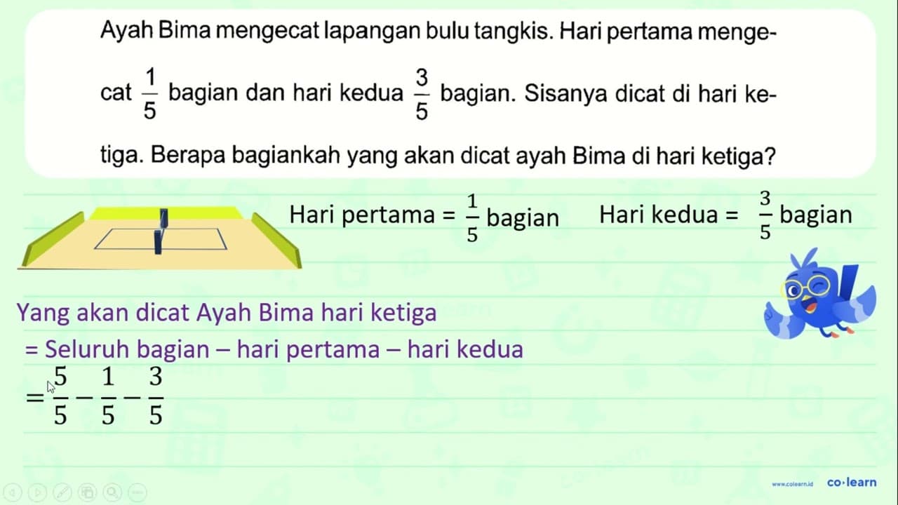 Ayah Bima mengecat lapangan bulu tangkis Hari pertama