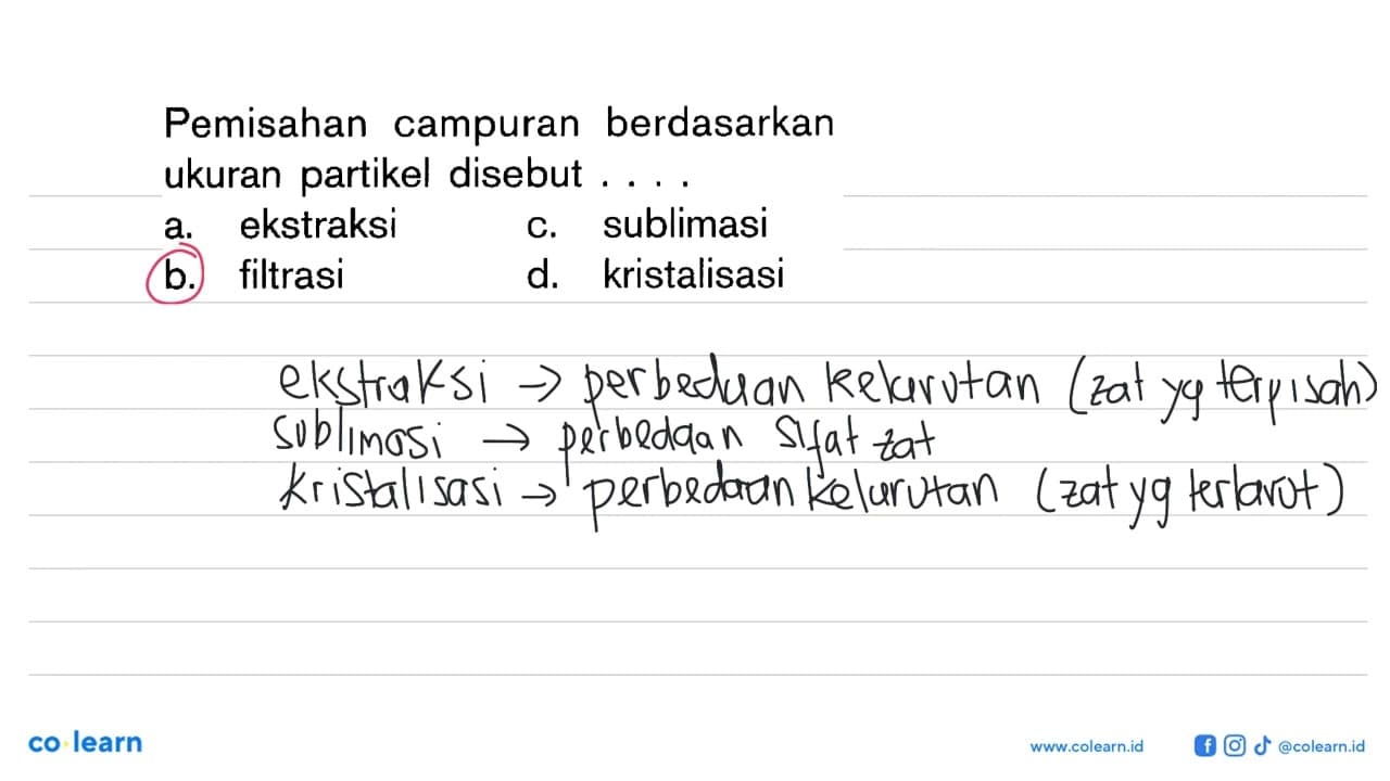 Pemisahan campuran berdasarkan ukuran partikel disebut ....