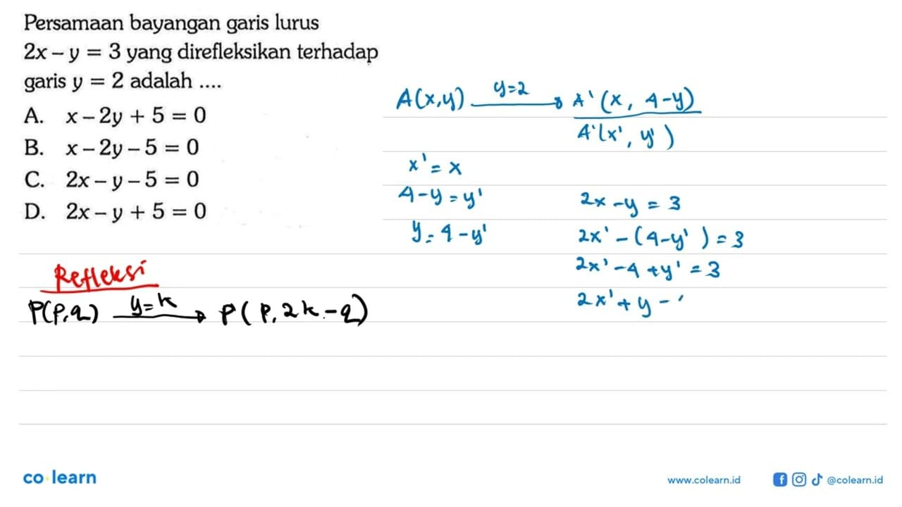 Persamaan bayangan garis lurus 2x - y = 3 yang