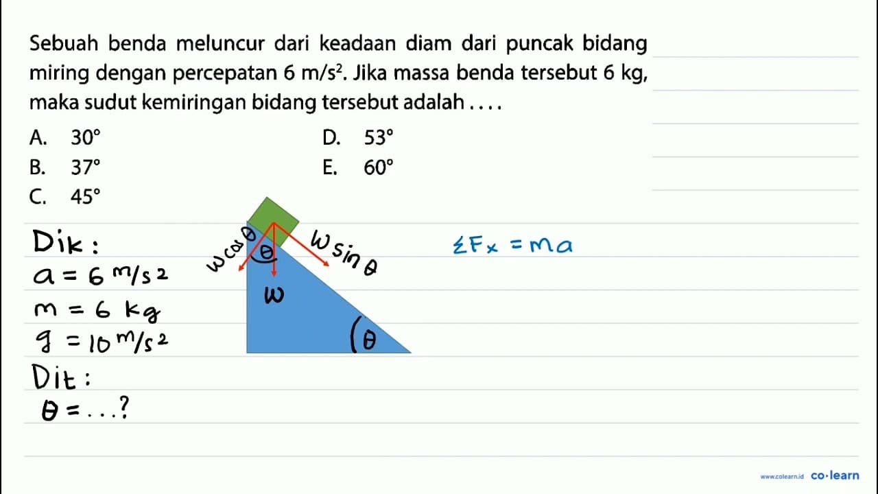 Sebuah benda meluncur dari keadaan diam dari puncak bidang