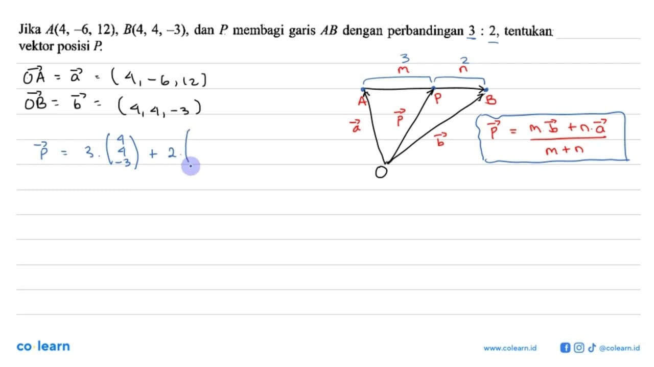 Jika A(4,-6,12), B(4,4,-3), dan P membagi garis AB dengan