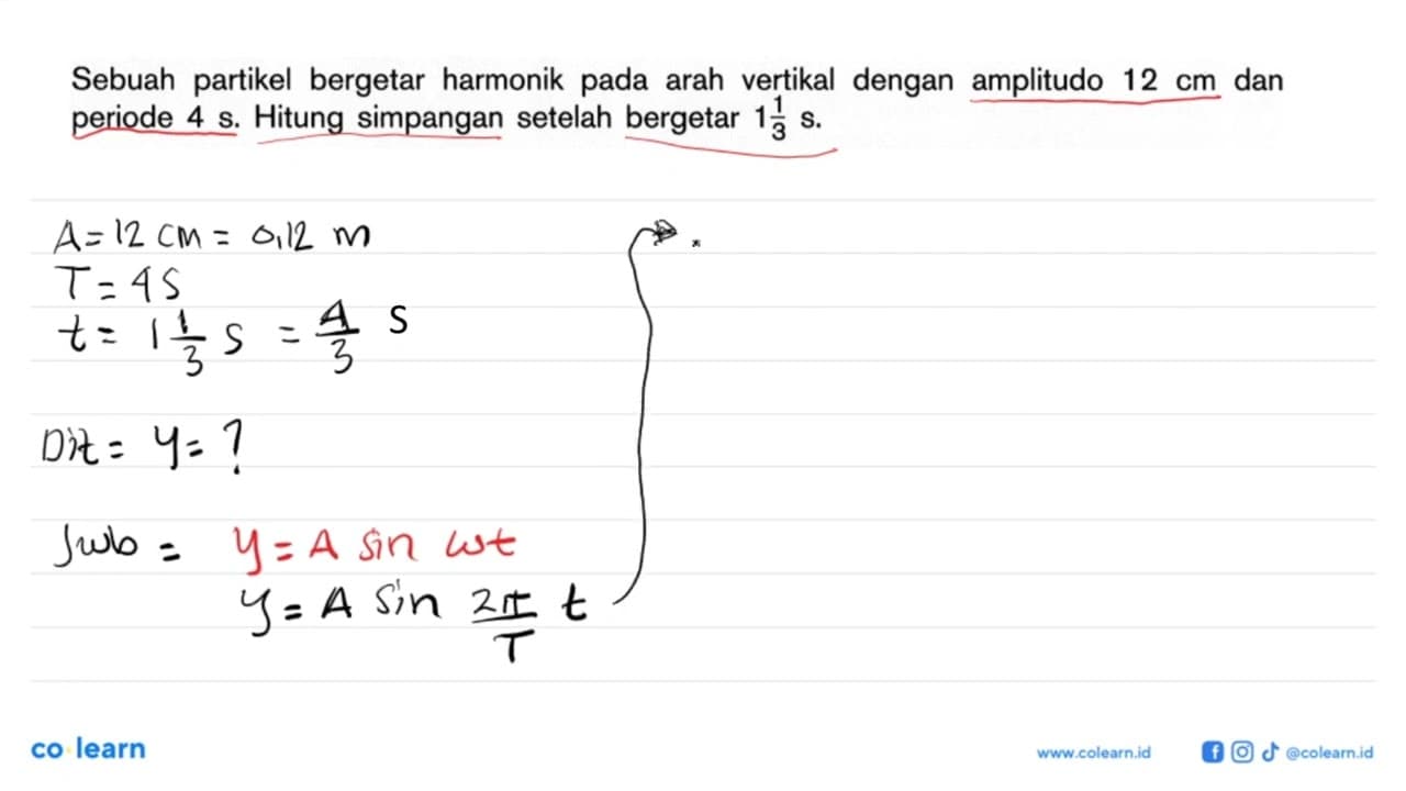 Sebuah partikel bergetar harmonik pada arah vertikal dengan