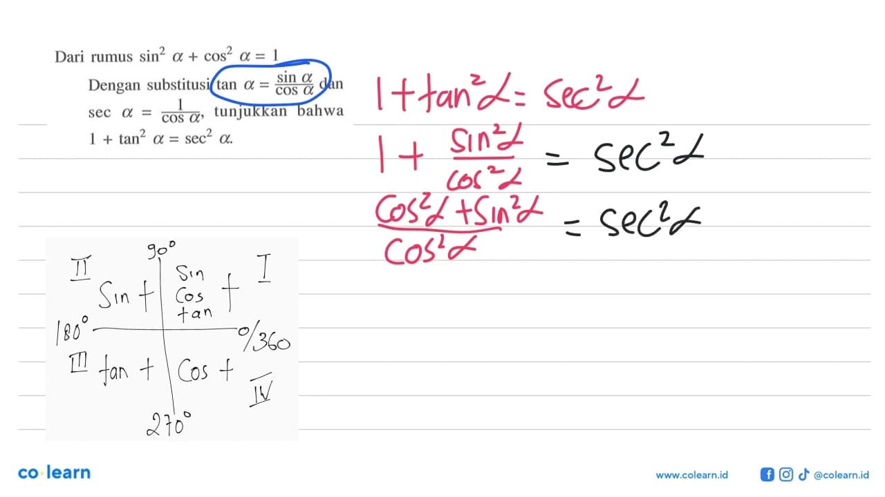 Dari rumus sin^2 a+cos^2 a=1 Dengan substitusi tan a=(sin