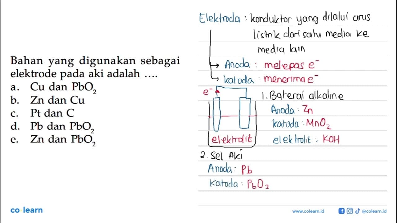 Bahan yang digunakan sebagai elektrode pada aki adalah ...