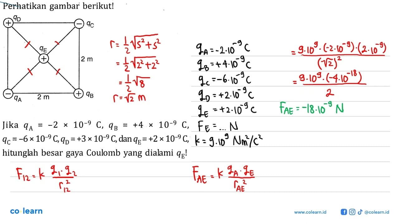 Perhatikan gambar berikutl qD + - qC qE + 2 m - qA 2 m + qB