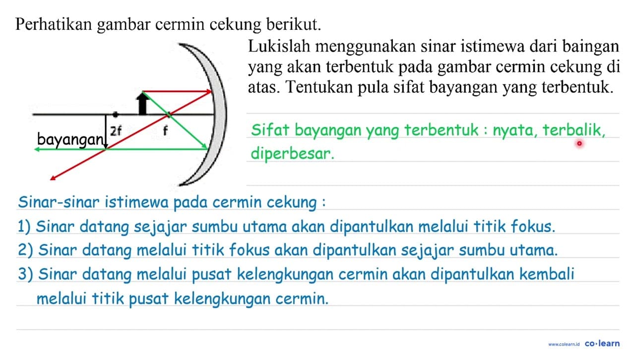 Perhatikan gambar cermin cekung berikut. Lukislah