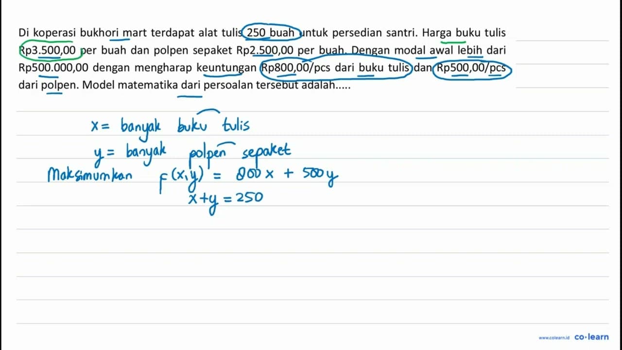 Di koperasi bukhori mart terdapat alat tulis 250 buah untuk