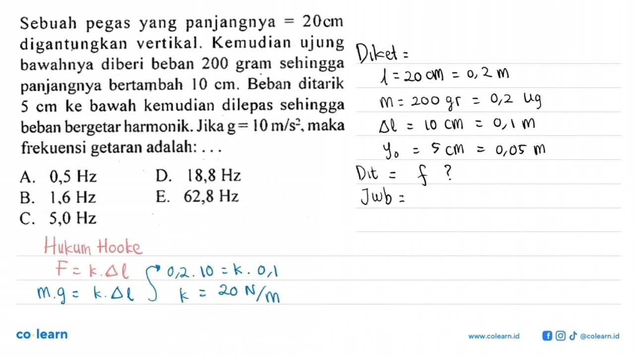 Sebuah pegas yang panjangnya =20 m digantungkan vertikal.