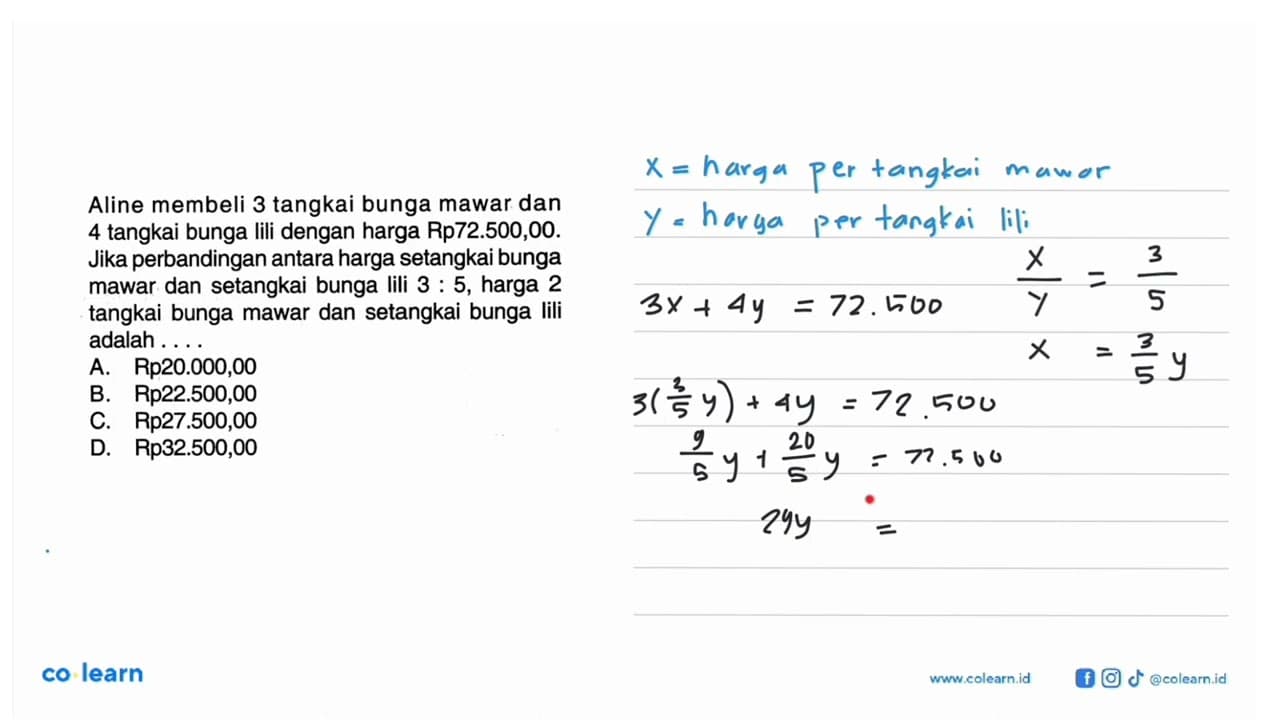 Aline membeli 3 tangkai bunga mawar dan 4 tangkai bunga