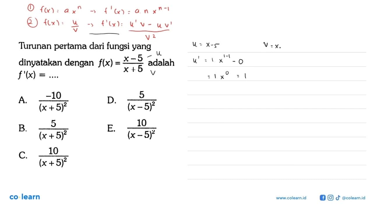 Turunan pertama dari fungsi yang dinyatakan dengan