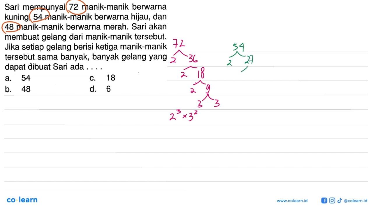 Sari mempunyai 72 manik-manik berwarna kuning, 54