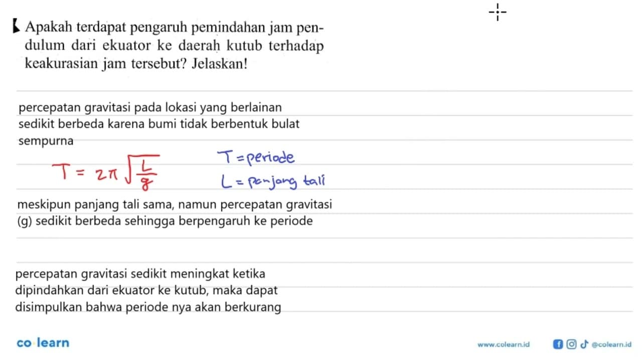 Apakah terdapat pengaruh pemindahan jam pendulum dari