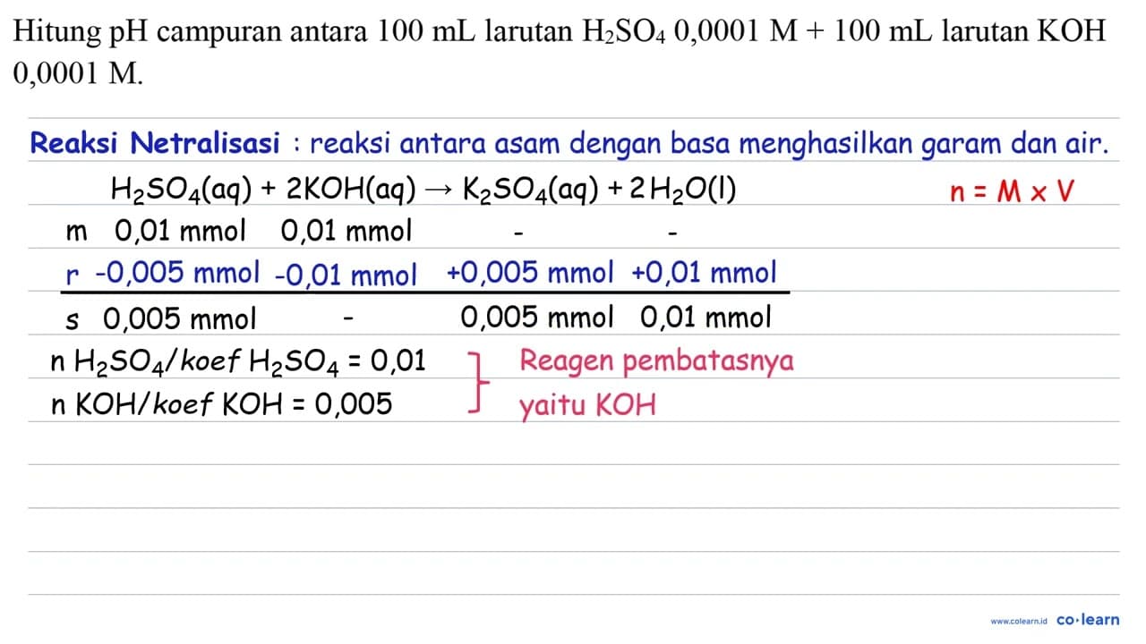 Hitung pH campuran antara 100 mL larutan H2 SO4 0,0001